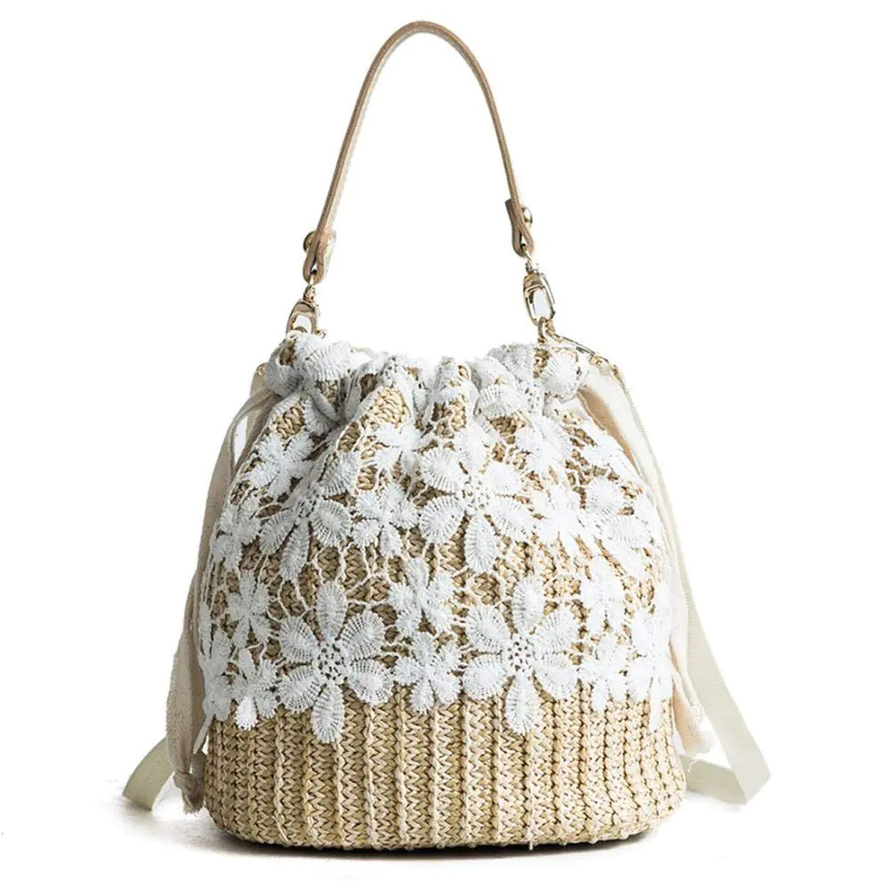 DRAWSTRING STRAW BUCKET BAG
