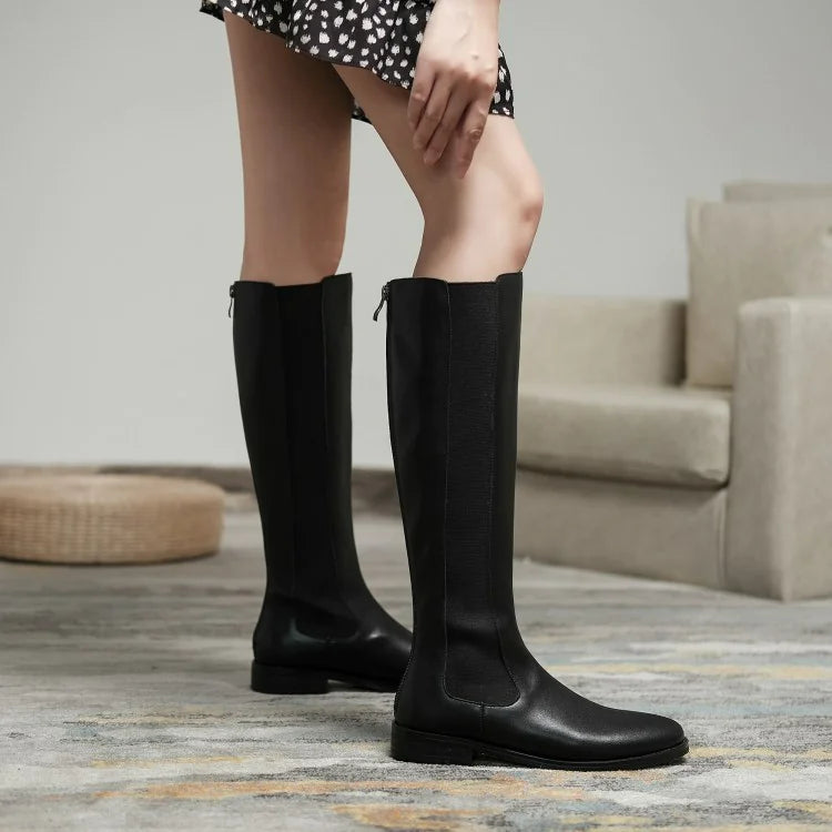 LEATHER LOW-HEEL RIDER BOOTS