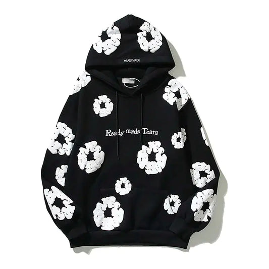 Retro Foam Print Embroidery  Hoodie Unisex