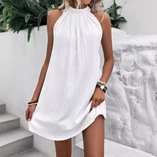 High-end Sleeveless Ladies Round Neck Mid-length Pleated Dress